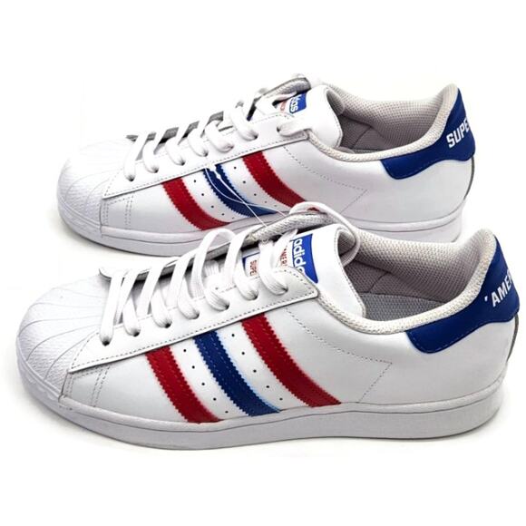 Adidas Superstar White Red Blue Stripe Shoes Ladies Size 9 Shell Toe AC7162 - Picture 7 of 16